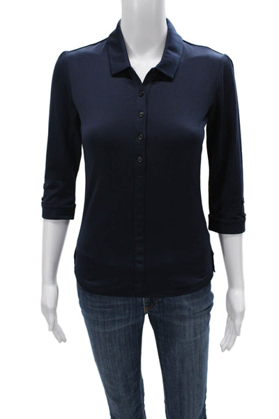 Adidas Womens Basic Polo Collared Blue Polyester 3/4 Sleeve Size XS