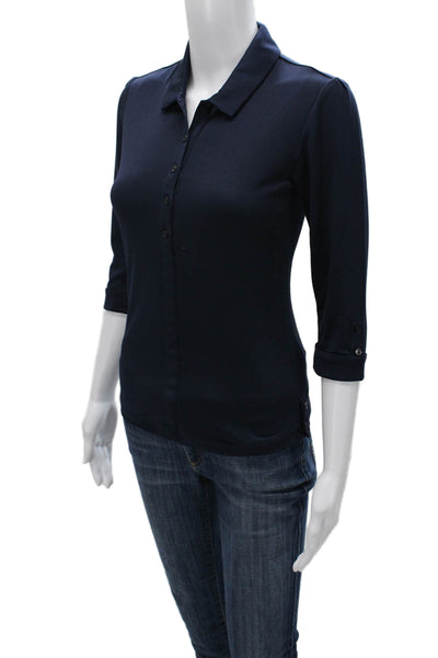 Adidas Womens Basic Polo Collared Blue Polyester 3/4 Sleeve Size XS