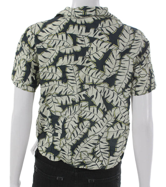 ONIA Women Cropped Button-Up Floral Ivory Short Sleeve Size XS Petite