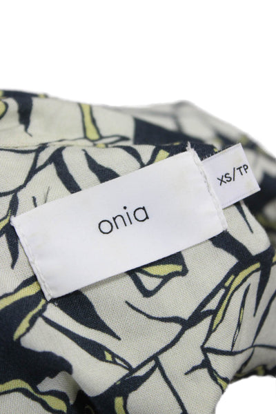 ONIA Women Cropped Button-Up Floral Ivory Short Sleeve Size XS Petite