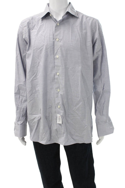 Eton Mens Collared Check Cotton Long Sleeve Shirt Blue Button Size XL