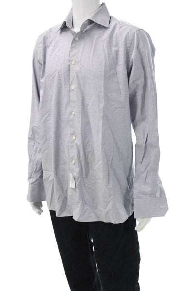 Eton Mens Collared Check Cotton Long Sleeve Shirt Blue Button Size XL