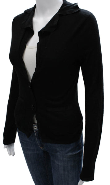 Lanvin Womens Cashmere V Neck Button Basic Jacket Black Size XS