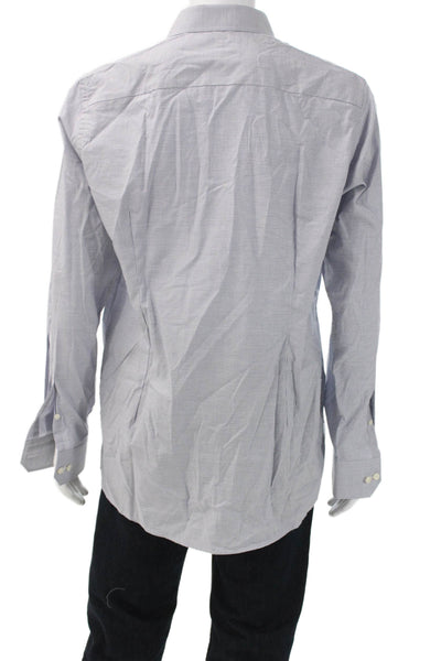 Eton Mens Collared Check Cotton Long Sleeve Shirt Blue Button Size XL