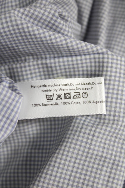 Eton Mens Collared Check Cotton Long Sleeve Shirt Blue Button Size XL