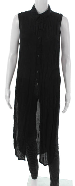 Zara Woman Womens Tunic Button-Up Collared Sleeveless Black Polyester Size M
