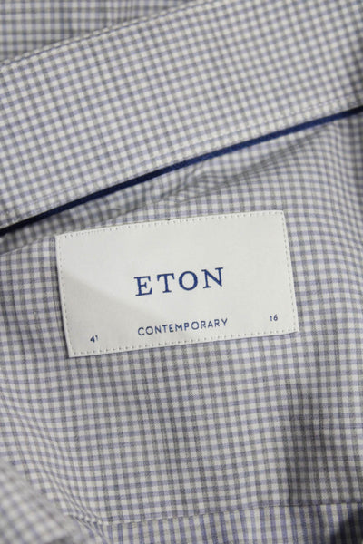Eton Mens Collared Check Cotton Long Sleeve Shirt Blue Button Size XL