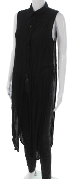 Zara Woman Womens Tunic Button-Up Collared Sleeveless Black Polyester Size M