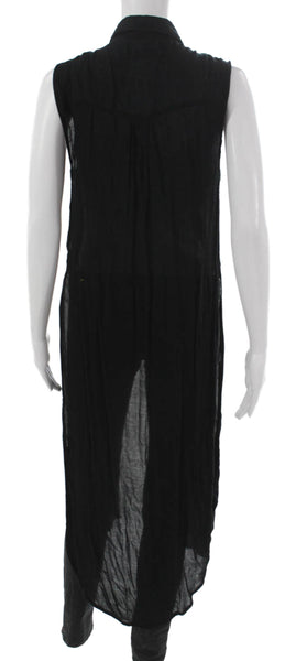 Zara Woman Womens Tunic Button-Up Collared Sleeveless Black Polyester Size M
