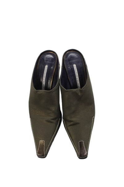 Donald J Pliner Womens Pointed Toe Contrast Stitch Mule Heels Green Size 7.5
