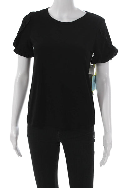 CeCe Women T-Shirt Black Round Neck Short Sleeve Polyester Spandex Size XS