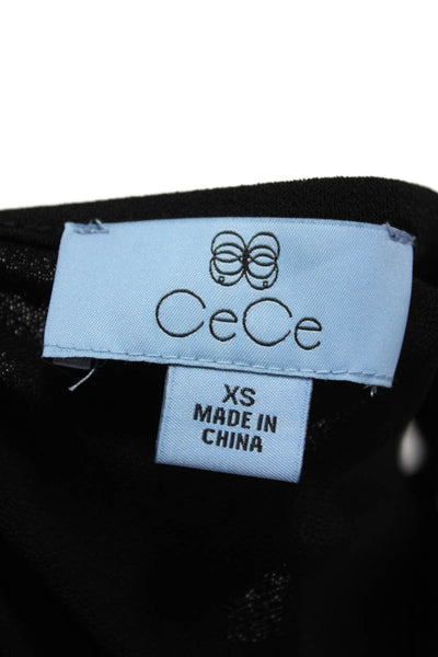 CeCe Women T-Shirt Black Round Neck Short Sleeve Polyester Spandex Size XS