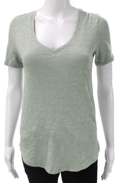 ATM Womens Basic Short Sleeve V Neck T-Shirt Green 100% Cotton Size S