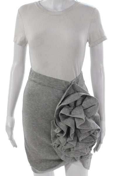 Theo Women Straight Pencil Skirt Gray Viscose Pull On Short Size S