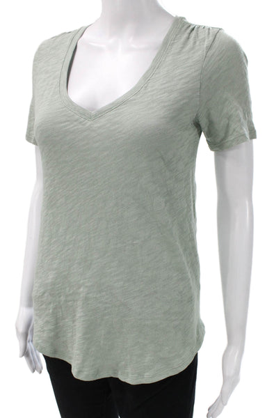 ATM Womens Basic Short Sleeve V Neck T-Shirt Green 100% Cotton Size S