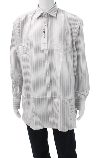 Stenstroms Mens White Striped Cotton Button-Up Long-Sleeve Shirt Size 46