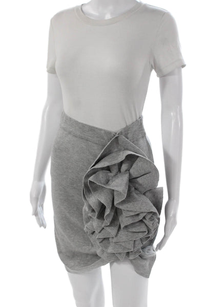 Theo Women Straight Pencil Skirt Gray Viscose Pull On Short Size S