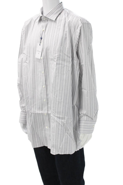 Stenstroms Mens White Striped Cotton Button-Up Long-Sleeve Shirt Size 46