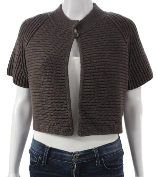 Fabiana Filippi Womens Collared Short Sleeve Wool Shrug Sweater Brown Size S