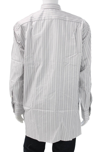 Stenstroms Mens White Striped Cotton Button-Up Long-Sleeve Shirt Size 46