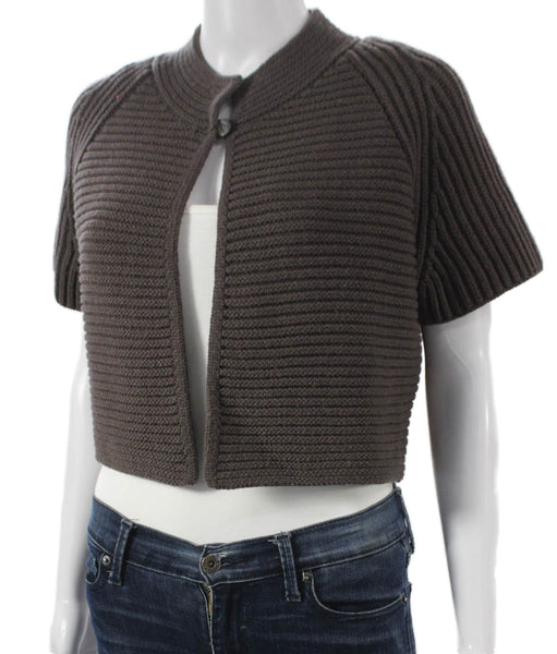 Fabiana Filippi Womens Collared Short Sleeve Wool Shrug Sweater Brown Size S