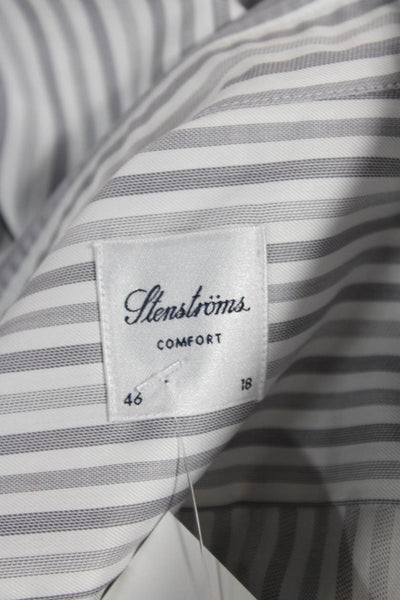 Stenstroms Mens White Striped Cotton Button-Up Long-Sleeve Shirt Size 46