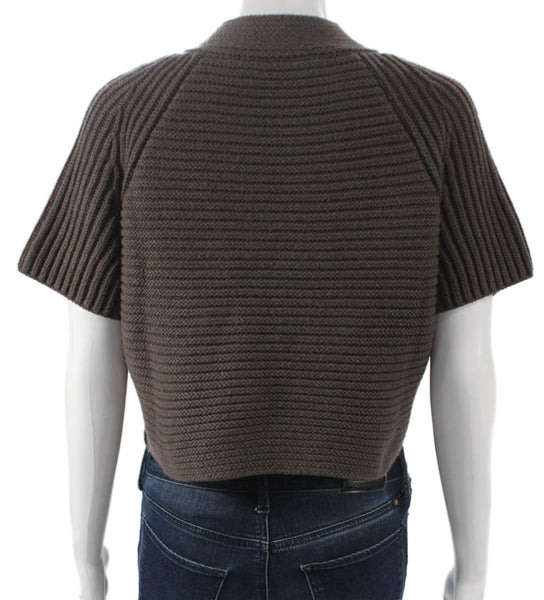Fabiana Filippi Womens Collared Short Sleeve Wool Shrug Sweater Brown Size S