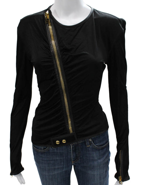Tom Ford Women Black Viscose Round Neck Long Sleeve Blouse Size 38