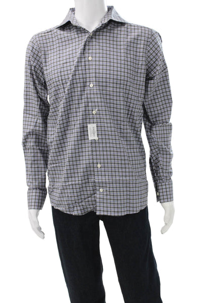 Eton Mens Plaid Collared Long Sleeve Cotton Button-Up Shirt Gray Size XL