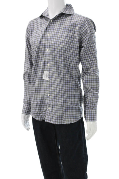 Eton Mens Plaid Collared Long Sleeve Cotton Button-Up Shirt Gray Size XL