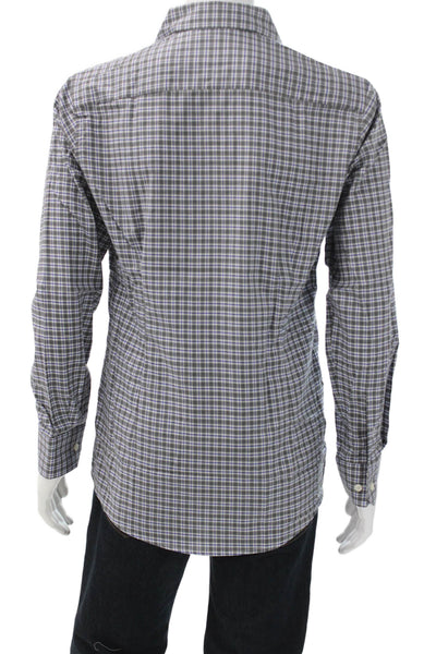 Eton Mens Plaid Collared Long Sleeve Cotton Button-Up Shirt Gray Size XL