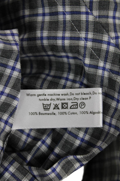 Eton Mens Plaid Collared Long Sleeve Cotton Button-Up Shirt Gray Size XL
