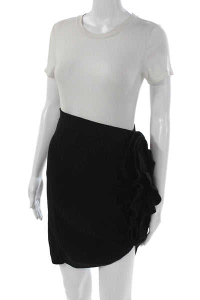 Theo Womens Wrap Skirt Black 52% Viscose Solid Short Size S