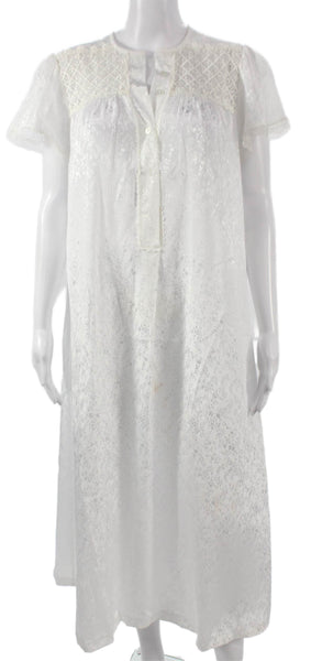 Oscar de la Renta Womens White Floral Henley Midi Dress Short Sleeve Size S