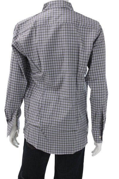 Eton Mens Plaid Cotton Collared Button Up Shirt Gray Long Sleeve Size XL