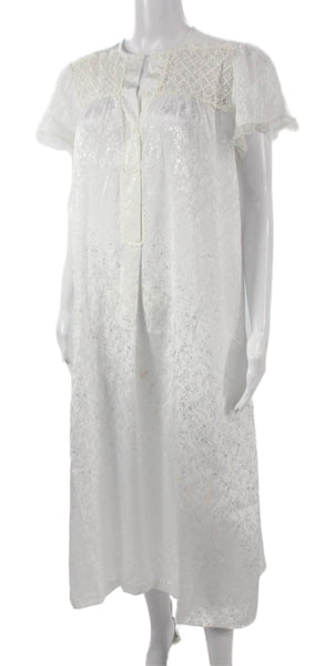 Oscar de la Renta Womens White Floral Henley Midi Dress Short Sleeve Size S