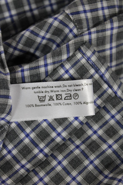 Eton Mens Plaid Cotton Collared Button Up Shirt Gray Long Sleeve Size XL