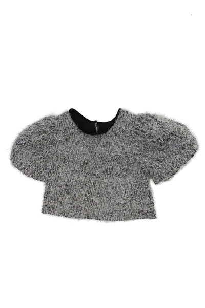 Monalisa Girls Fringed Short Sleeve Metallic Top Silver Size 6