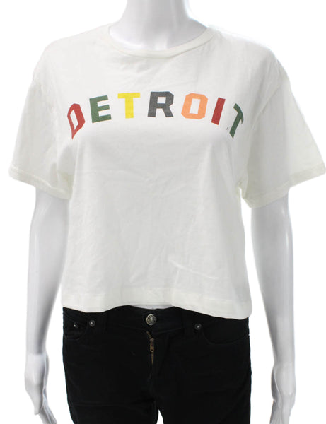 Retro Brand Womens Cropped White Cotton T-Shirt Crew Neck Short Sleeve Size S