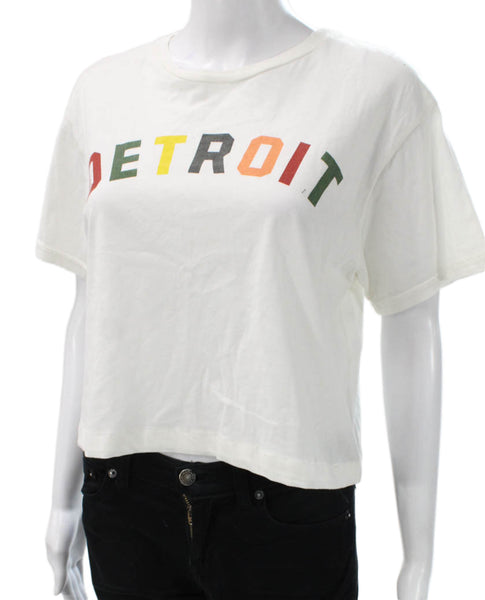 Retro Brand Womens Cropped White Cotton T-Shirt Crew Neck Short Sleeve Size S