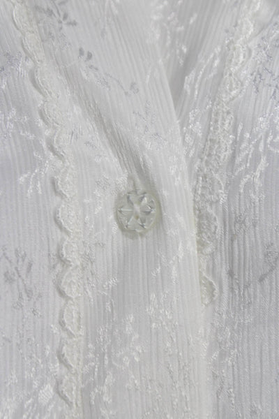 Oscar de la Renta Womens White Floral Henley Midi Dress Short Sleeve Size S