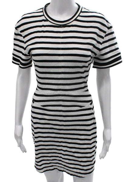 Derek Lam 10 Crosby Women Tshirt Dress Black Striped Cotton Short Sleeve Size M