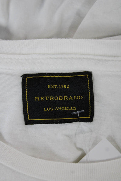 Retro Brand Womens Cropped White Cotton T-Shirt Crew Neck Short Sleeve Size S