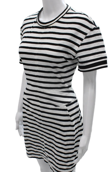 Derek Lam 10 Crosby Women Tshirt Dress Black Striped Cotton Short Sleeve Size M