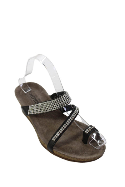 Mephisto Womens Rhinestoned Wedge Sandals Black Size 8