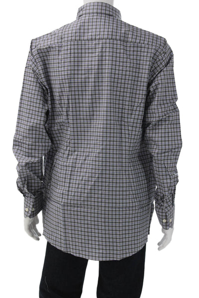Eton Mens Gray Plaid Collared 100% Cotton Long Sleeve Shirt Size XL