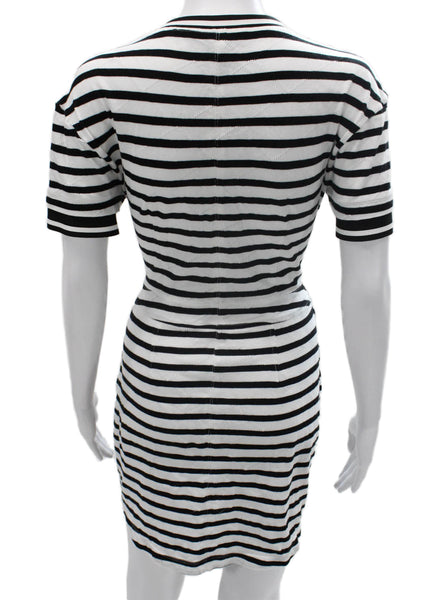 Derek Lam 10 Crosby Women Tshirt Dress Black Striped Cotton Short Sleeve Size M