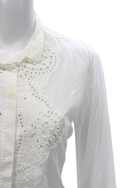 Roberto Cavalli Women Basic Cotton Collared Blouse White 3/4 Sleeve Size S