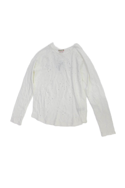 Bonpoint Girls Cotton Rhinestoned Long Sleeve Shirt White Size 10