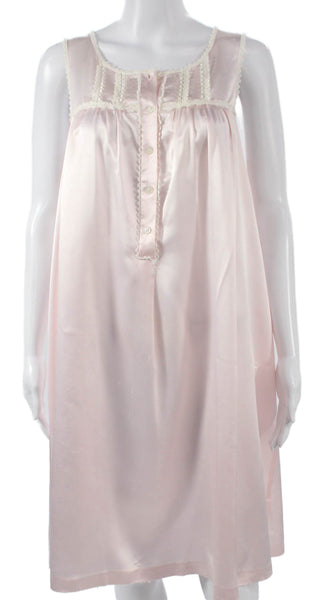 Oscar de la Renta Women Pink Satin Sleeveless Round Neck Mid-Calf Dress Size PP